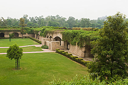 草地,纪念建筑,新德里,印度