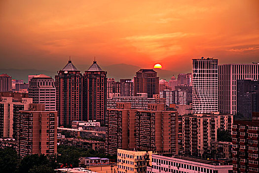 夕阳下的北京朝阳区