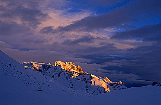 冬天,日落,山,自然公园,白云岩,意大利,欧洲