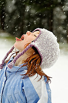 女孩,玩,雪,有趣,冬天