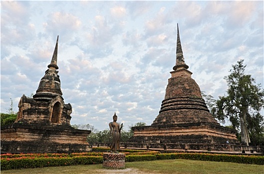 寺院,素可泰,历史,公园,日出,泰国