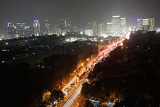 俯拍,城市,街道,雅加达,夜晚,印度尼西亚