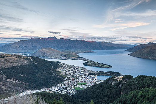 皇后镇,瓦卡蒂普湖,后面,山脉,壮观,奥塔哥,南岛,新西兰,大洋洲