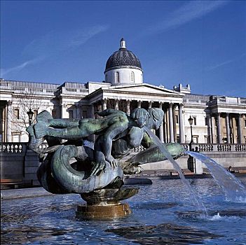 喷泉,特拉法尔加广场,国家美术馆,伦敦,英国,欧洲