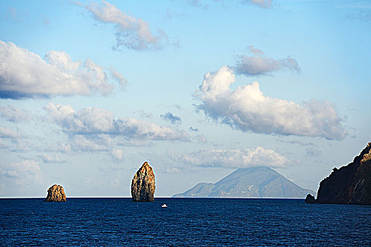 石头,针,正面,岛屿,埃奥利群岛,西西里,意大利,欧洲