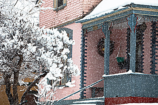 重,下雪,粉色,房子,市区,海伦娜,蒙大拿