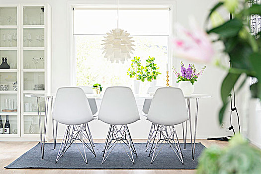 白色,壳,椅子,餐桌,正面,窗户