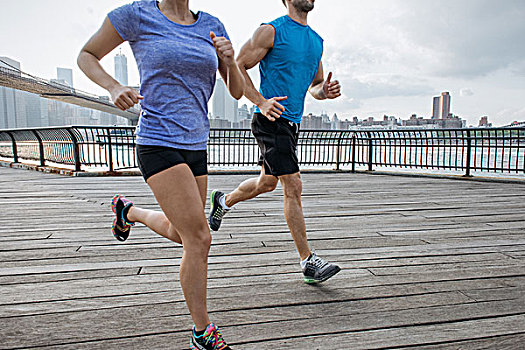 男性,女性,跑步,跑,河边,纽约,美国