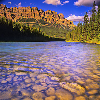 石头,河,弓河,城堡山,班芙国家公园,艾伯塔省,加拿大