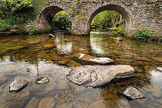 风景,图像,老,中世纪,桥,河,英国,乡村