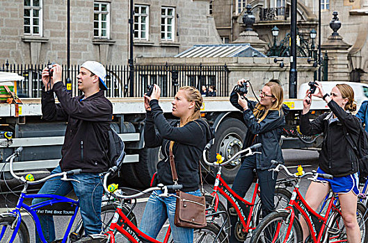 游人,旅游,伦敦,自行车,停止,拿,照片,议会大厦