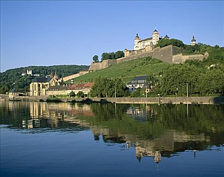 玛利恩堡,要塞,河,五兹堡,浪漫大道,巴伐利亚,德国
