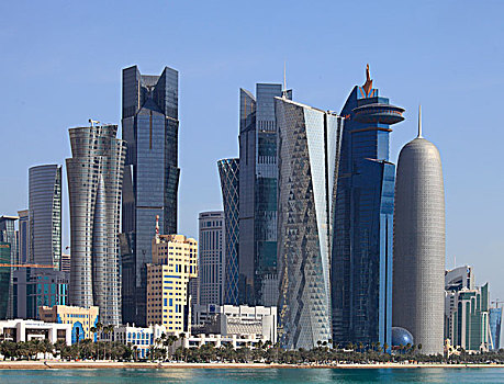 卡塔尔,多哈,西部,湾,商务区,天际线