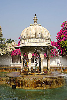 喷泉,巴利,花园,乌代浦尔,拉贾斯坦邦,北印度,印度,南亚,亚洲