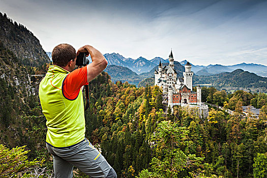 德国,巴伐利亚,旧天鹅堡,城堡,新天鹅堡,摄影师,俯视图
