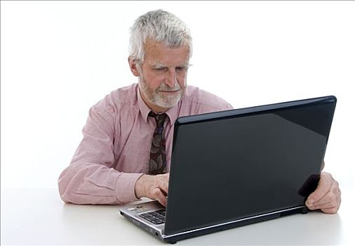 老人,工作,笔记本电脑