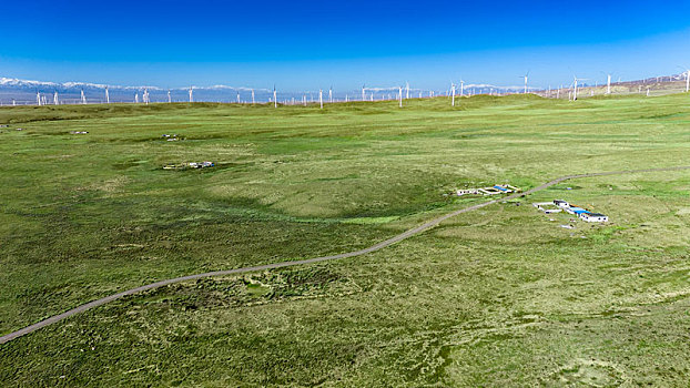 绿色草地与风力发电机