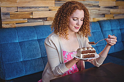 微笑,女人,巧克力块,蛋糕