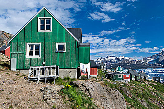 房子,涂绘,绿色,彩色,格陵兰东部,格陵兰