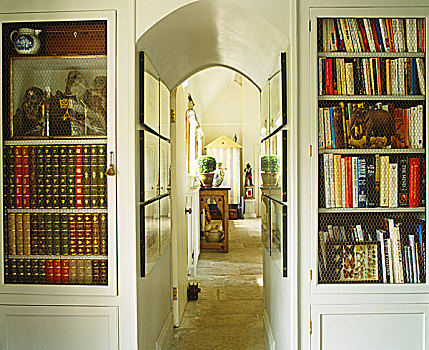 书架,入口,客厅,狭窄,走廊