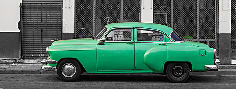 古巴,哈瓦那,绿色,经典,汽车,停放,街上