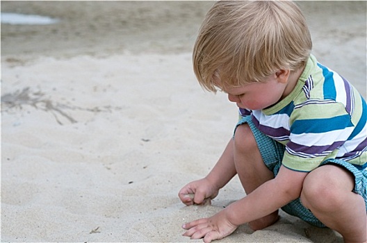 小,幼儿,男孩,沙子