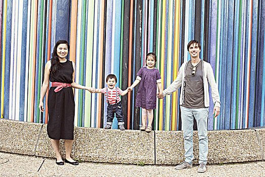 家庭,握手,一起,正面,彩色,条纹,雕塑,拉德芳斯,巴黎,法国