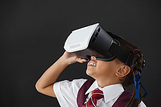 女生,虚拟现实,耳机,黑板,教室