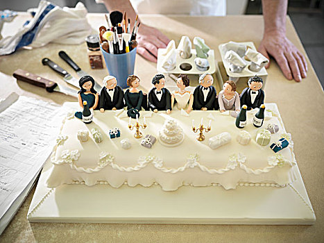 婚礼蛋糕,上面,桌饰