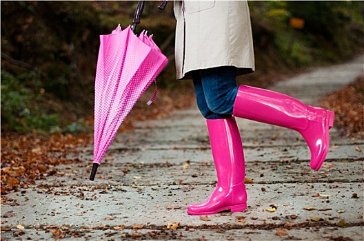 女人,伞,穿,胶靴