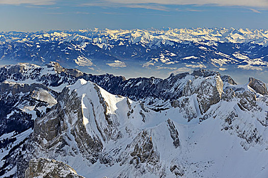 阿彭策尔,阿尔卑斯山,山,背影,地平线,瑞士,欧洲