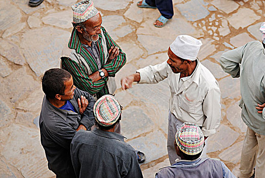 男人,交谈,巴克塔普尔,加德满都山谷,尼泊尔,亚洲