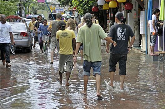 洪水,街道,风暴,曼谷,泰国,亚洲