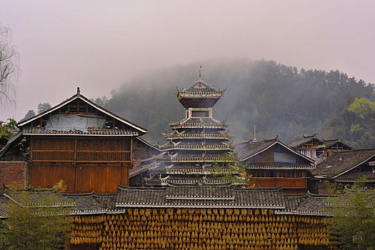 贵州黎平肇兴智团鼓楼,始建于十八世纪
