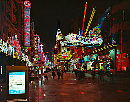 南京路,夜晚,上海,中国