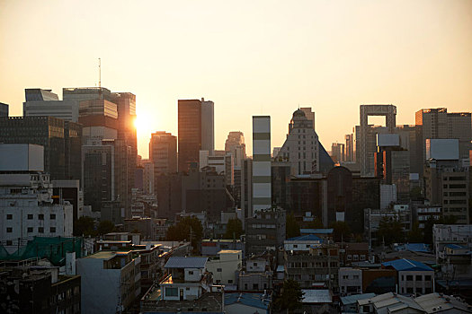 城市,日落,首尔,韩国