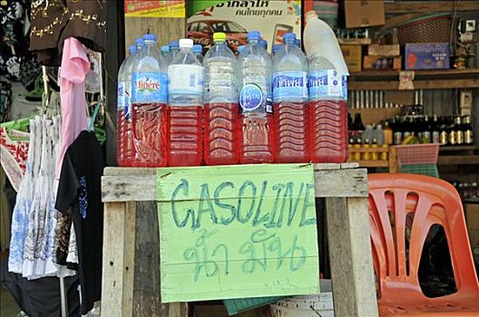 水瓶,汽油,出售,加油站,苏梅岛,泰国,东南亚,亚洲