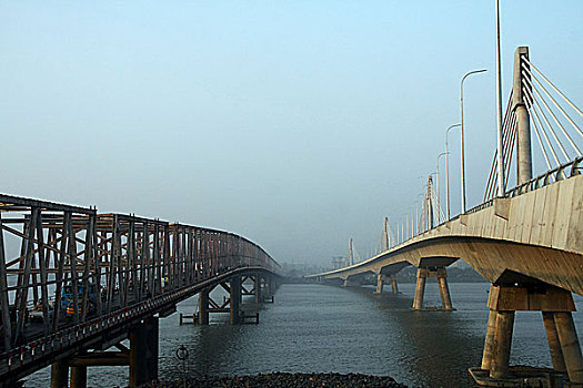 桥,上方,河,港口,城市,线缆,穿过,孟加拉,基金,科威特,阿拉伯,经济