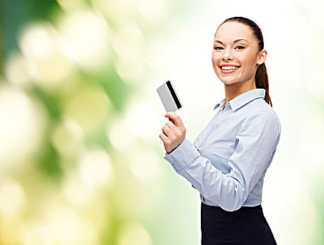 商务,银行,概念,微笑,职业女性,展示,信用卡