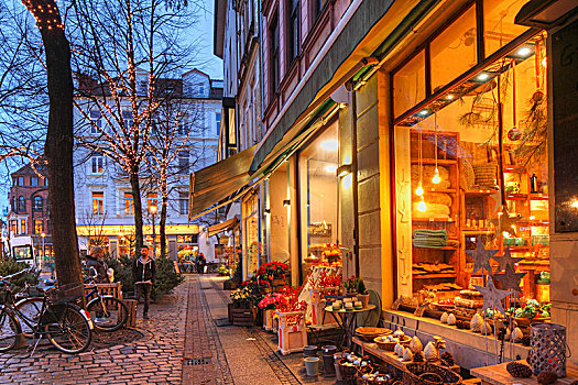 购物街,橱窗,圣诞灯光,黄昏,不莱梅,德国,欧洲
