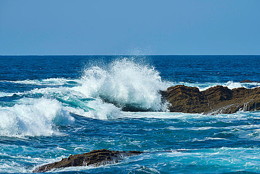 波浪,岩石海岸,大西洋,海洋,靠近,巴斯克,西班牙,欧洲