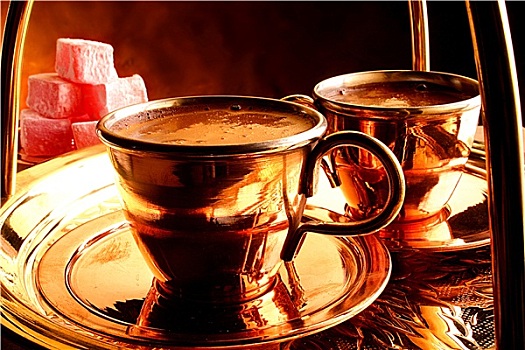 两个,杯子,土耳其,咖啡