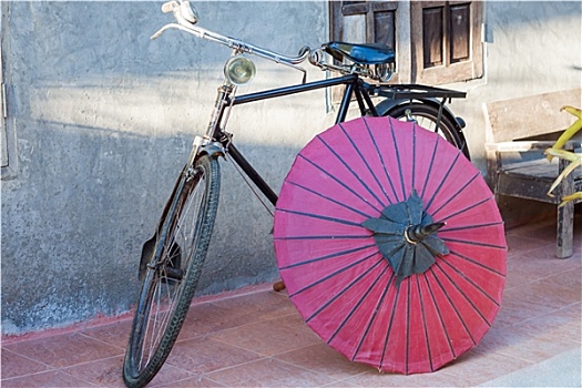 复古,自行车,红色,伞