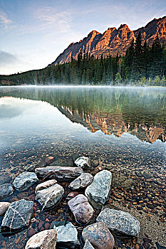 日出,上方,湖,山,省立公园,不列颠哥伦比亚省,加拿大