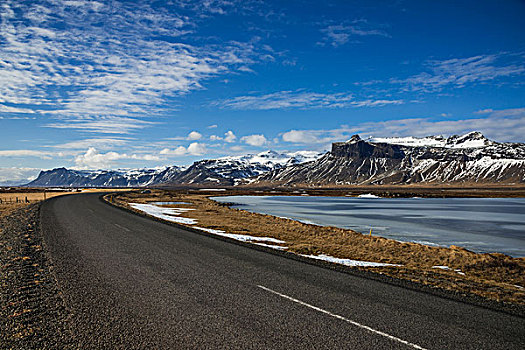 公路,山,冰冻,湖,半岛,西部,区域,韦斯特兰德,冰岛,欧洲