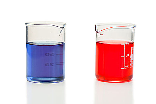 红色,蓝色,液体,烧杯