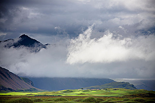 顶峰,山,风景,云,冰岛