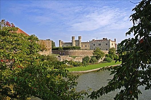 利兹,城堡,围绕,护城河,肯特郡,英格兰,欧洲