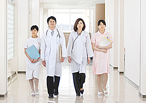 医生,护理,衣服,白色,走,走廊,医院