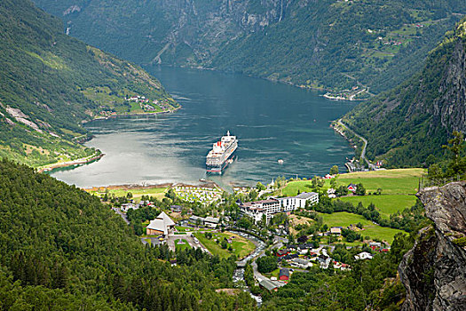 世界遗产,山顶,风景,乡村,游船,挪威